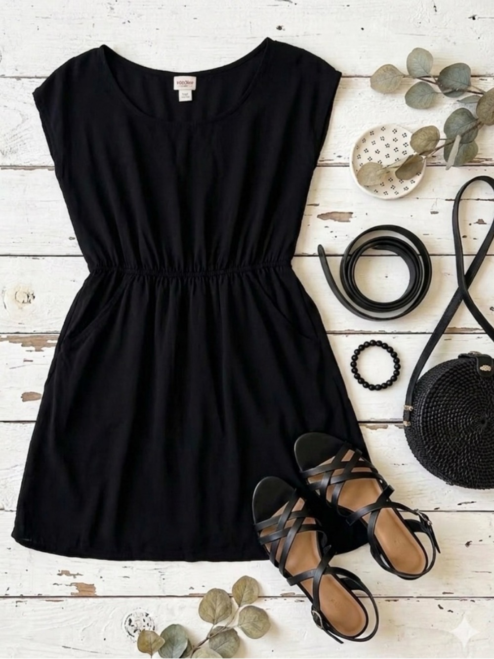 Massimo Pocketed Black Scoop-Neck Mini Dress